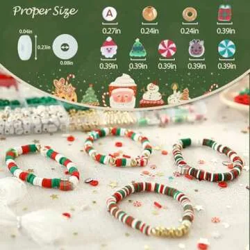 Megoogo Christmas Clay Beads Set, Xmas Colors Heishi Polymer Clay Beads Flat Round Beads with Charms for DIY BFF Bracelet New Year's Decorations Craft Supplies