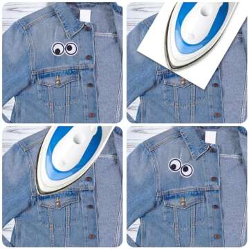 30pcs Black White Eye Iron on Embroidered Patches Eyes Sew On Patches Embroidery Sticker Appliques DIY Accessories for Jackets Jeans Clothes Sewing Crafts Decoration