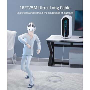 Syntech Link Cable 16FT Compatible with Meta/Oculus Quest 3/Quest 3S, Pico 4/Ultra Accessories VR Headset, High Speed Data Transfer Cord USB 3.0 Cable Type C LED Light for Gaming PC/Steam VR