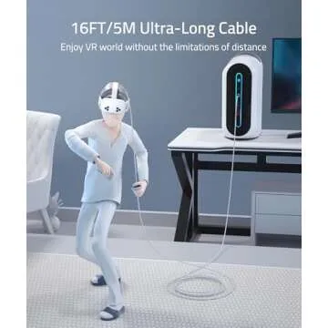 Syntech Link Cable 16FT Compatible with Meta/Oculus Quest 3/Quest 3S, Pico 4/Ultra Accessories VR Headset, High Speed Data Transfer Cord USB 3.0 Cable Type C LED Light for Gaming PC/Steam VR