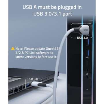 Syntech Link Cable 16FT Compatible with Meta/Oculus Quest 3/Quest 3S, Pico 4/Ultra Accessories VR Headset, High Speed Data Transfer Cord USB 3.0 Cable Type C LED Light for Gaming PC/Steam VR