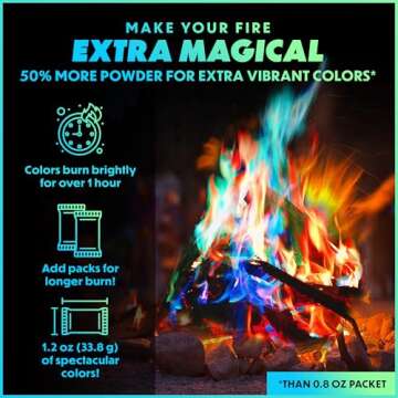 Magical Flames Fire Color Changing Packets for Fire Pit, Campfires, Outdoor Fireplaces - Camping Essentials for Kids & Adults - 12 Pack, Ultimate Flames