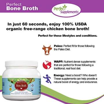 Perfect Supplements – Perfect Bone Broth – 330 Grams – Organic Free-Range Chicken Bone Broth Powder – Essential Amino Acids – Rich Protein Supplement