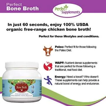 Perfect Supplements – Perfect Bone Broth – 330 Grams – Organic Free-Range Chicken Bone Broth Powder – Essential Amino Acids – Rich Protein Supplement
