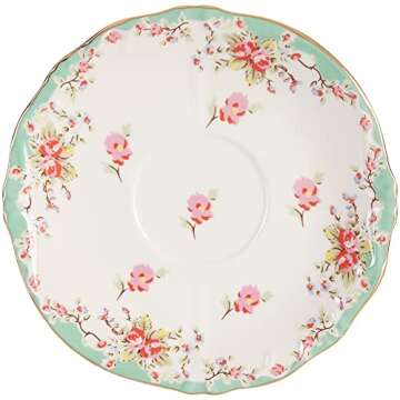 Gracie China by Coastline Imports Green Gracie China Vintage Rose Porcelain 7-Ounce Tea Cup and Saucer Set of 4, 4 Count (Pack of 1)