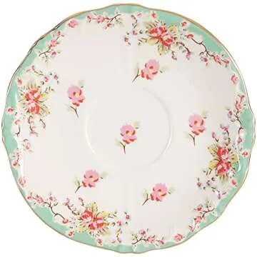 Gracie China by Coastline Imports Green Gracie China Vintage Rose Porcelain 7-Ounce Tea Cup and Saucer Set of 4, 4 Count (Pack of 1)