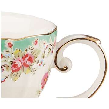 Gracie China by Coastline Imports Green Gracie China Vintage Rose Porcelain 7-Ounce Tea Cup and Saucer Set of 4, 4 Count (Pack of 1)