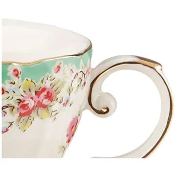 Gracie China by Coastline Imports Green Gracie China Vintage Rose Porcelain 7-Ounce Tea Cup and Saucer Set of 4, 4 Count (Pack of 1)