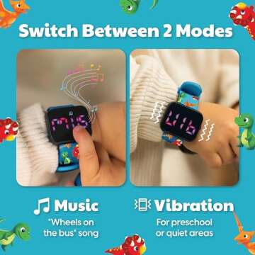 Potty Training Watch & Board Book for Kids – A Water Resistant Potty Reminder Device for Boys & Girls - Train Your Toddler with Fun Musical or Vibration Reminders and Printed Board Book (Dinosaur)