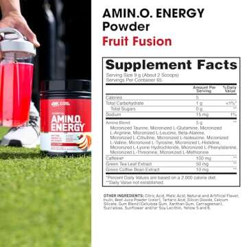 Optimum Nutrition Amino Energy - Pre Workout with Green Tea, BCAA, Amino Acids, Keto Friendly, Green Coffee Extract, Energy Powder - Fruit Fusion, 65 Servings (Packaging May Vary)