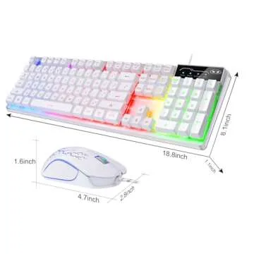 Gaming Keyboard and Mouse Combo, K1 RGB LED Backlit Keyboard with 104 Key for PC/Laptop(White)