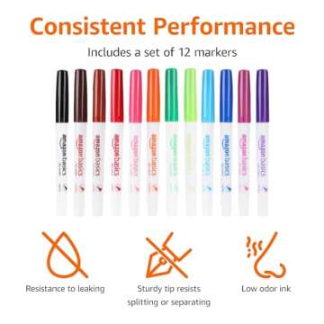 Amazon Basics Dry Erase Markers, Low Odor Ultra Fine Tip, 12-Pack, Assorted Colors