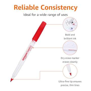 Amazon Basics Dry Erase Markers, Low Odor Ultra Fine Tip, 12-Pack, Assorted Colors