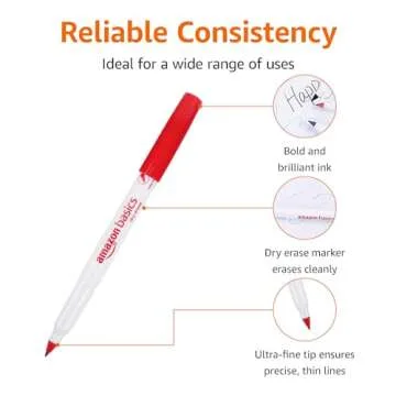 Amazon Basics Dry Erase Markers, Low Odor Ultra Fine Tip, 12-Pack, Assorted Colors