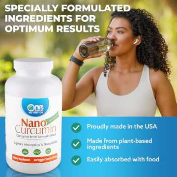 One Planet Nutrition Nano Curcumin 500 mg Veggie Capsules (60 Servings), Nano for High Absorption, Supports Anti-Inflammatory & Immune Health, Non-GMO, Vegan, Gluten-Free