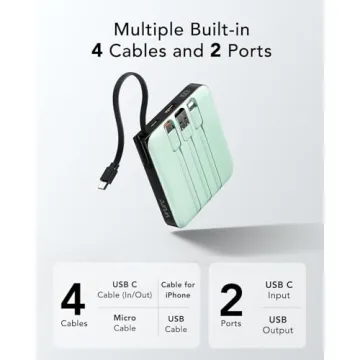 VRURC 10,000mAh Portable Charger with Built-in Cable