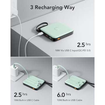 VRURC 10,000mAh Portable Charger with Built-in Cable