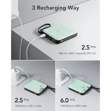 VRURC 10,000mAh Portable Charger with Built-in Cable