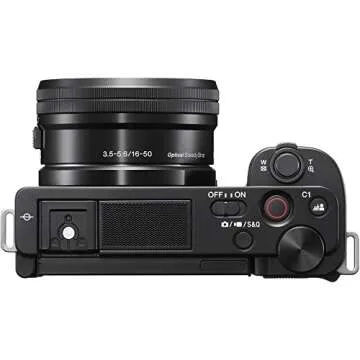 Sony ZV-E10 Mirrorless Camera with 16-50mm Lens (Black) (ILCZV-E10L/B) + 64GB Memory Card + Bag + Card Reader + HDMI Cable + Flex Tripod + Hand Strap + Memory Wallet + Cleaning Kit (Renewed)