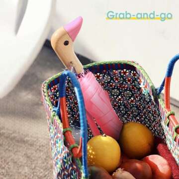 ViddVoom Duck Umbrella - Compact Travel Umbrella with a Cute Duck Head Handle for Women
