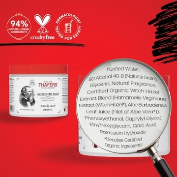 THAYERS Witch Hazel Astringent Pads with Aloe Vera 60 Count
