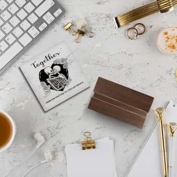 Juoqg Together From Our First Kiss Till Our Last Breath Gothic Acrylic Sign with Wooden Stand, Halloween Gothic Valentines Skeleton Gifts for Women Men Wife Husband, Couples Gifts for Husband Wife