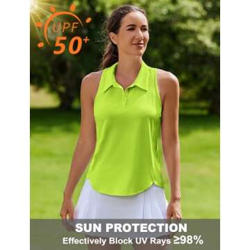 PINSPARK Golf Tennis Shirts for Women Sleeveless Moisture Wicking Sports Shirts V Neck Collared Athl...