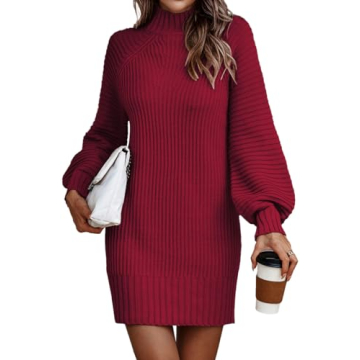 LILLUSORY Women's Mock Turtleneck Sweater Dress Trendy Pullover Puff Sleeve Fall Dress Knit Winter O...