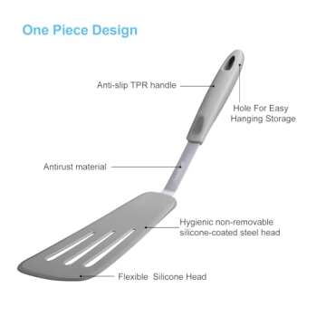 5in1 Stylish Heat Resistant Non-scratched Silicone Spatulas w/Food Tongs Brush Set for Nostick Cookware for New Apartment Fish Steak Egg Pancake Tuner Kitchen Cooking Utensils