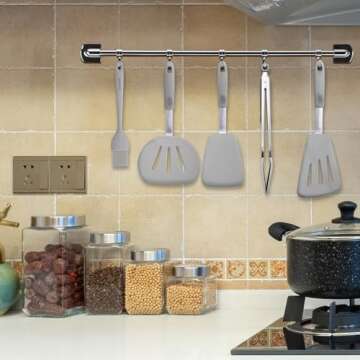 5in1 Stylish Heat Resistant Non-scratched Silicone Spatulas w/Food Tongs Brush Set for Nostick Cookware for New Apartment Fish Steak Egg Pancake Tuner Kitchen Cooking Utensils