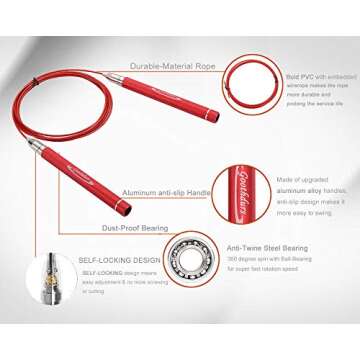 Goothdurs Speed Jump Rope Tangle-Free with Ball Bearing - Adjustable & Self-Locking Aluminum Skippin...