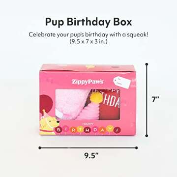 ZippyPaws - Birthday Box Gift for Dogs and Puppies - Dog Birthday Toys, Dog Birthday Cakes, Dog Squeaky Toys - 3 Pack, Pink