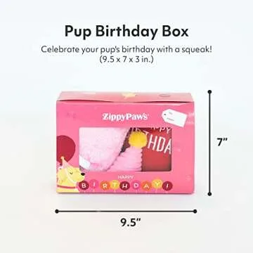 ZippyPaws - Birthday Box Gift for Dogs and Puppies - Dog Birthday Toys, Dog Birthday Cakes, Dog Squeaky Toys - 3 Pack, Pink