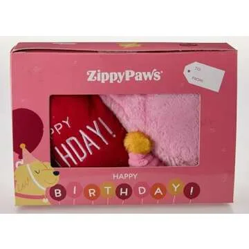 ZippyPaws - Birthday Box Gift for Dogs and Puppies - Dog Birthday Toys, Dog Birthday Cakes, Dog Squeaky Toys - 3 Pack, Pink
