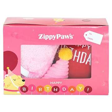 ZippyPaws - Birthday Box Gift for Dogs and Puppies - Dog Birthday Toys, Dog Birthday Cakes, Dog Squeaky Toys - 3 Pack, Pink