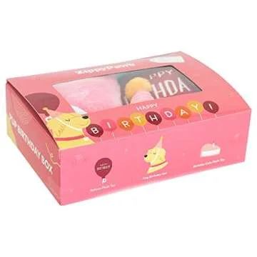 ZippyPaws - Birthday Box Gift for Dogs and Puppies - Dog Birthday Toys, Dog Birthday Cakes, Dog Squeaky Toys - 3 Pack, Pink