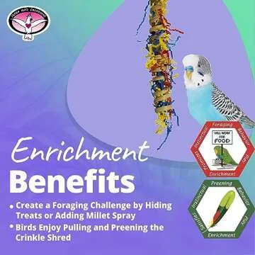 Super Bird Creations SB779 Fiesta Millet Holder Foraging Toy - Handcrafted Bird Toys with Curly Palm Spring & Crinkle Paper, Foraging Toys for Small to Medium Birds, Perfect Cockatiel Toys, 9" x 1.5"