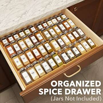 SpaceAid Bamboo Spice Drawer Organizer, (Need 3" Deep Drawer) Expandable 4 Tier Spices Rack for Cabi...