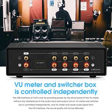 Douk Audio VU2 MIC & Line Dual VU Meter, Analog Sound Level Indicator, 4-Way Splitter Switch, Audio Switcher Box for Speaker/Amplifier/Preamp (Blue Version)
