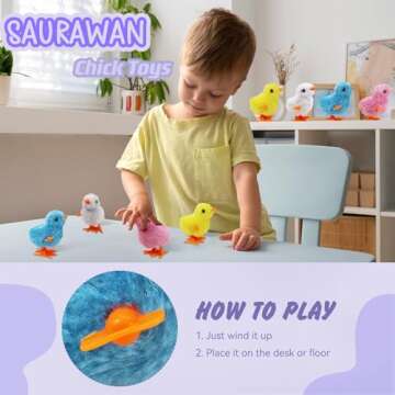 SAURAWAN 2-PCS Chicken Plush Wind Up Toys for Kids and Toddlers Ages 1-3, Wind Up Easter for Easter Egg Fillers, Goody Bag Stuffer, Birthday Gifts - Soft Kawaii Baby Chick Toys