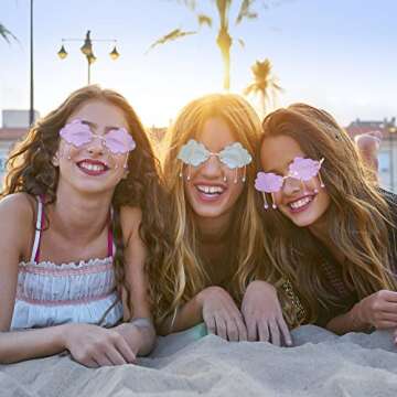 Weewooday 2 Pairs Tassel Clouds Shaped Sunglasses Rimless Men Women 90s Disco Sunglasses (Light Blue, Purple)