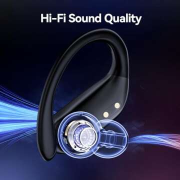 GNMN Wireless Earbuds Bluetooth Headphones Over Ear Buds 90H Playback IPX7 Waterproof Sports Earphones Deep Bass with Wireless Charging Case Dual LED Power Display Earhooks Headset for Running Black