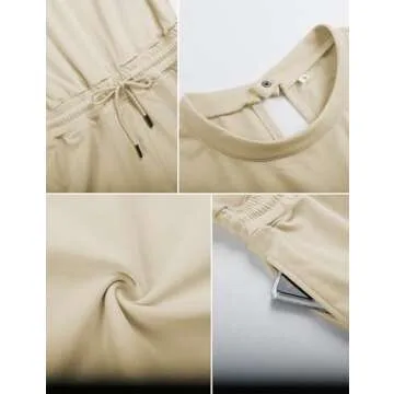 Xiaoxuemeng Womens Open Back Rompers Casual Loose Fit Workout Shortsie One Piece Active Tracksuits Sweatsuits (Beige-S)