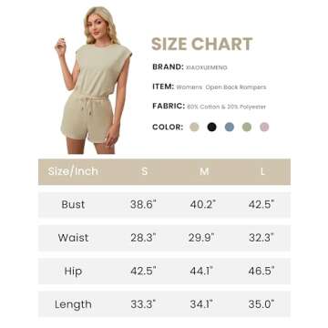 Xiaoxuemeng Womens Open Back Rompers Casual Loose Fit Workout Shortsie One Piece Active Tracksuits Sweatsuits (Beige-S)