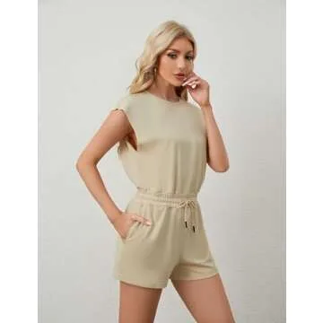Xiaoxuemeng Womens Open Back Rompers Casual Loose Fit Workout Shortsie One Piece Active Tracksuits Sweatsuits (Beige-S)