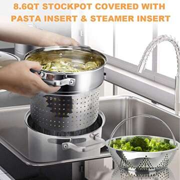 Duxtop Professional Stainless Steel Pots and Pans Set, 18-Piece Induction Cookware Set, Saucepan with Pour Spout and Strainer Lid, Impact-Bonded Technology