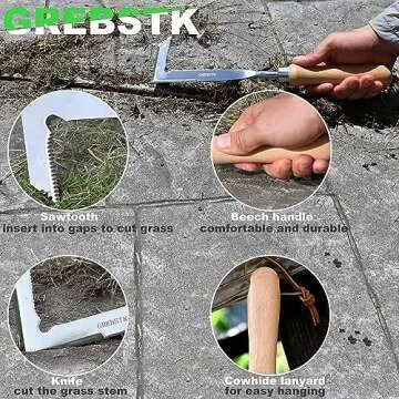 GREBSTK Crack Weeder Crevice Weeding Tool Stainless Steel Manual Weeder Beech Handle Gardening Tool