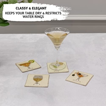 Folkulture Boho Coasters, Stylish 4" Square Set for Drinks