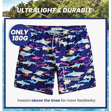 maamgic Mens Swim Trunks Quick Dry Swim Shorts with Mesh Lining Funny Swimwear Bathing Suits Colorful Shark Medium