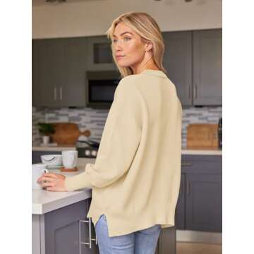 EFAN Women's Oversized Sweaters 2025 Fall Trendy Crewneck Batwing Sleeve Chunky Knit Long Pullover Cute Tunic Tops Dress Winter Clothes Cashmere Fashion Outfits Ladies Clothing Cream Apricot M